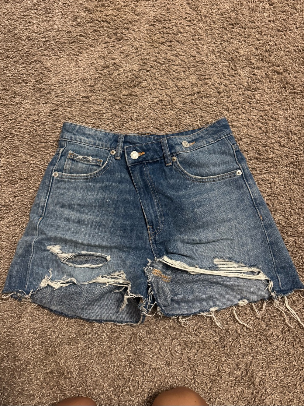Zara Ripped Light Blue Denim Shorts